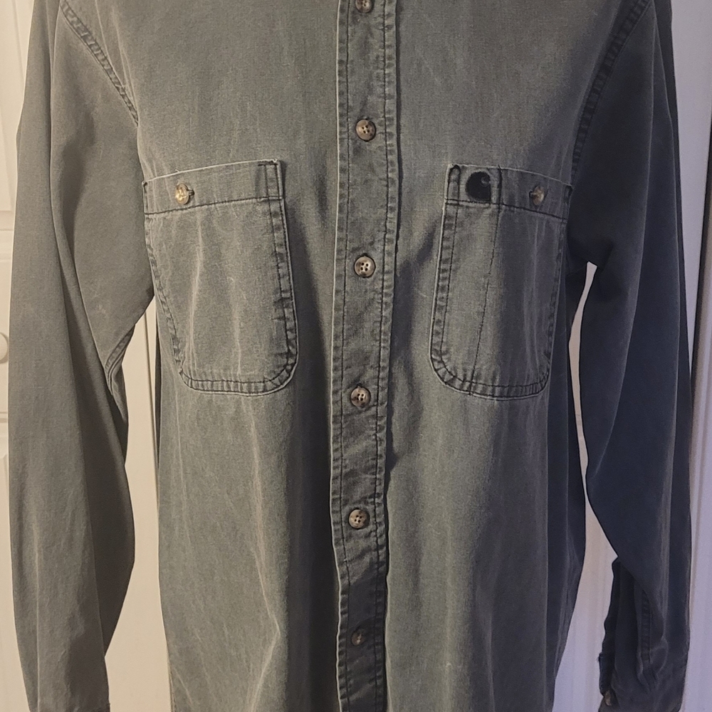CARHARTT Mineral Wash Button-Front Shirt, EUC, M, Grayish Black w/Denim Feel